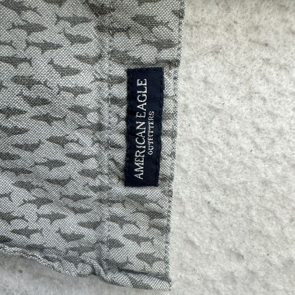 American Eagle Shirt Mens Small S Gray Shark Super Soft Button Down Long Sleeve - Picture 11 of 13